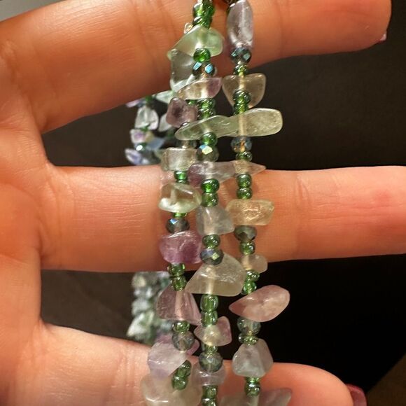 Three strands of Genuine fluorite and seed bead necklace! - Picture 3 of 8